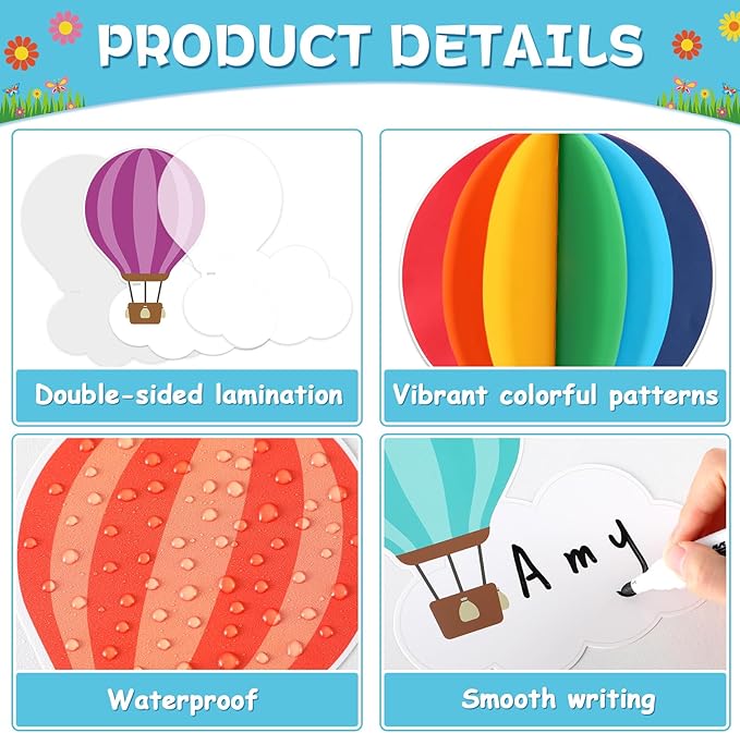 3D Hot Air Balloon Bulletin Board Set Colorful DIY Crafts Name Tags The Sky is The Limit Classroom Decorations Back to School Paper Cutouts for Motivational Nursery Supplies Teacher Wall Decor