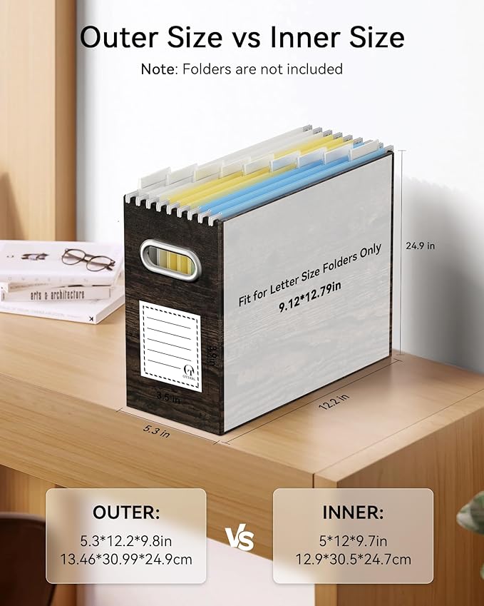 Oterri Cardboard File Organizer Box for Hanging File Folders Letter Size,File Box for Computer Desk,File Cabinet,Working Home,Office,Classroom (Brown Wood Grain Print, Letter Size - 4 Packs)