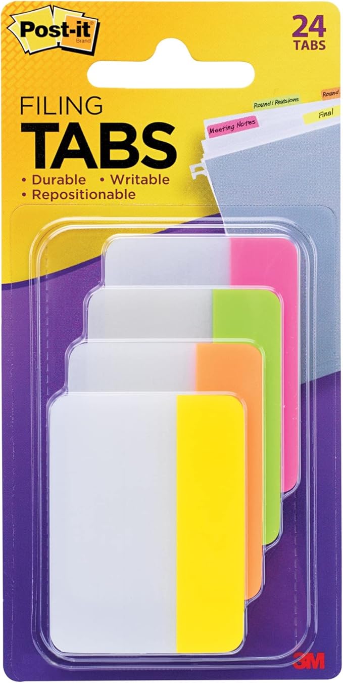 Post-it® Durable Tabs, 2" x 1 1/2", Assorted Colors, 6 Flags Per Pad, Pack Of 4 Pads