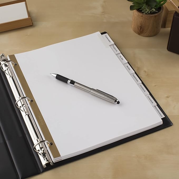 Avery Big Tab Insertable Dividers for 3 Ring Binders, 8-Tab Set, White Paper, Clear Tabs, 1 Binder Divider Set (11124)