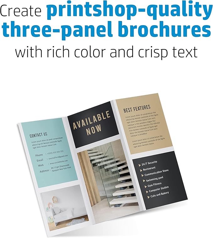 HP Professional Tri-fold Business Paper, Glossy, 8.5x11 in, 48 lb, 150 sheets, works with inkjet, PageWide, laser printers (4WN12A)