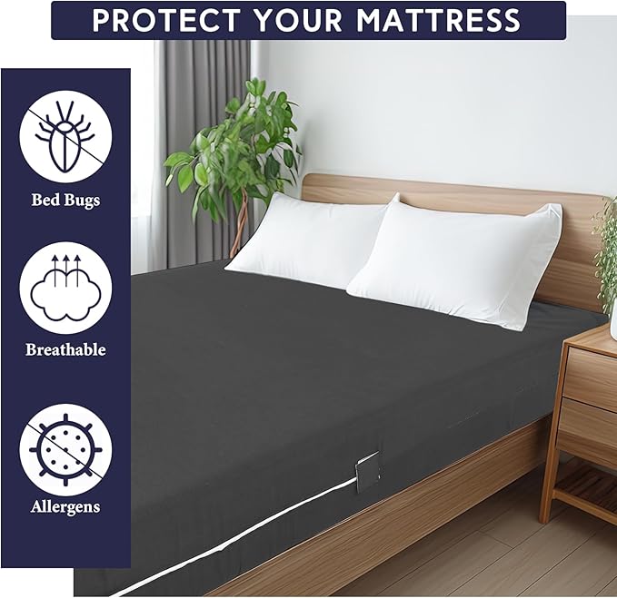 Zippered Mattress Fitted Protector Deep Mattress Encasement Soft Zipper Fitted Sheet Microfiber Bed Sheet Cover for Bed(Dark Gray,Queen,12-16in)