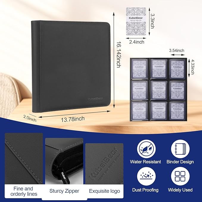 Toploader Binder – 360 Capacity, Zippered Trading Card Holder for MTG, Sports & Collectible Cards – Acid-Free, Durable & Travel-Friendly Storage (Black dots, Toploader Binder)