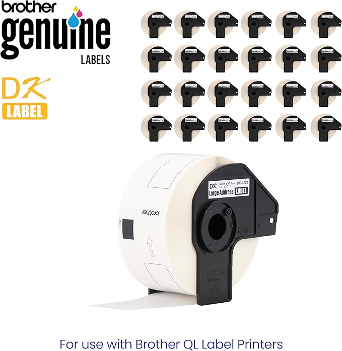 Brother Genuine DK-120824PK Die-Cut Large Address Labels, 1.4" x 3.5", Long Lasting Reliability, Paper Labels, 400 Labels per Roll, 24 Rolls per Box, White