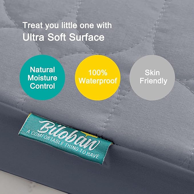 Pack and Play Mattress Cover Waterproof 2 Pack, Quilted Pack and Play Mattress Pad Fitted Fits for Graco Pack n Play Playard Mattress/Playpen Mattress, White&Gray, 39" x 27"