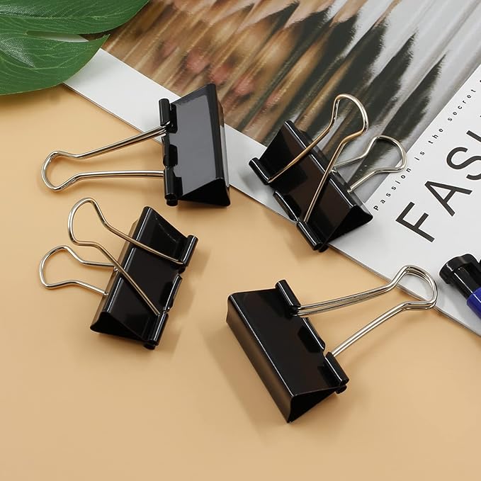 40 Pack Large Binder Clips - 1.6 Inch / 41mm Black Metal Paper Clamps for Office, School, Home, DIY, Business - File Organizers and School Supplies