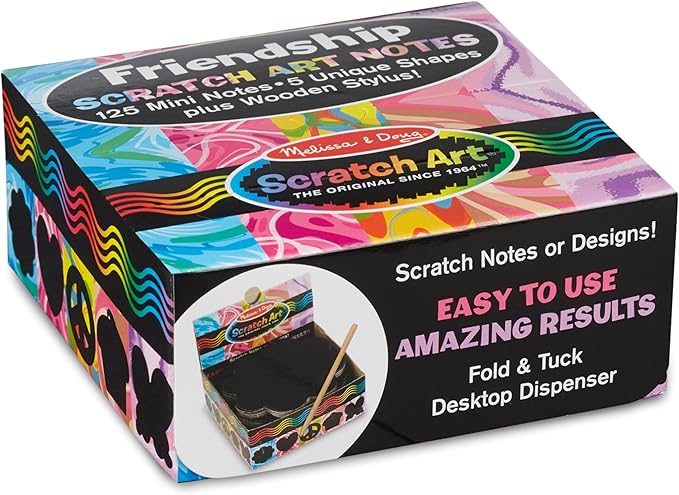 Melissa & Doug Scratch Art® Box of 125 Friendship-Themed Shaped Notes in Desktop Dispenser (Approx. 3.5” x 3.5” Each Note)