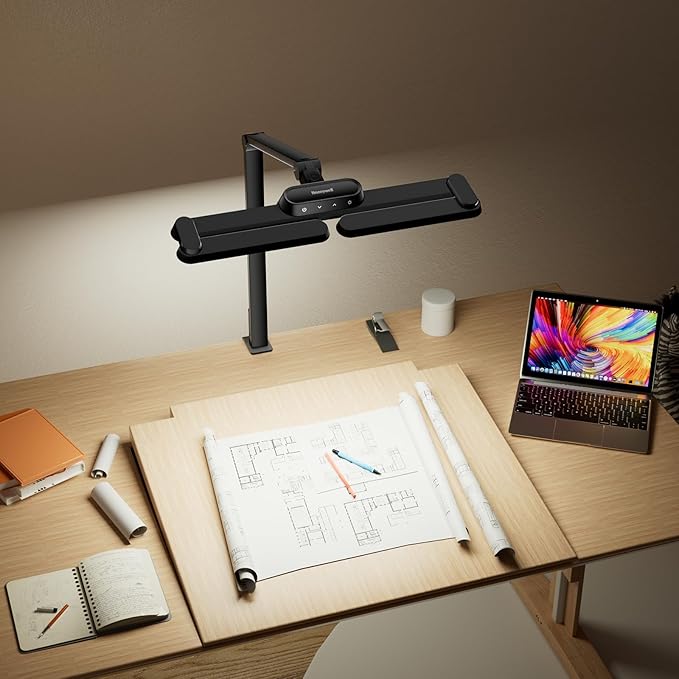 Honeywell LED Desk Lamp with Clamp - HJ3B Sunturalux Eye-Caring Desk Light for Home Office, 22W Ultra Bright 3-Section Adjustable Task Lamp with Stepless Dimming for Dual Monitor Lighting