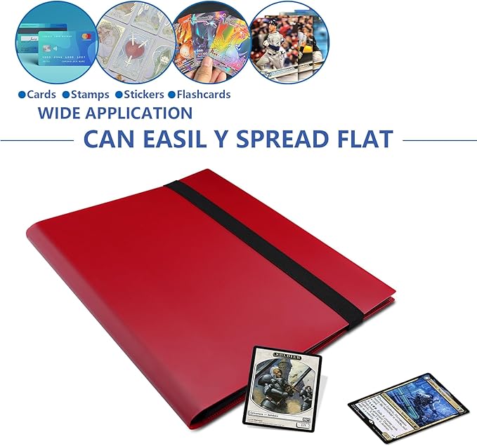 Premium 9-Pocket Trading Card Album, Sturdy Binder Holder for 360 Cards, Side-Loading Collection Folder for TCG, MTG & More, Red