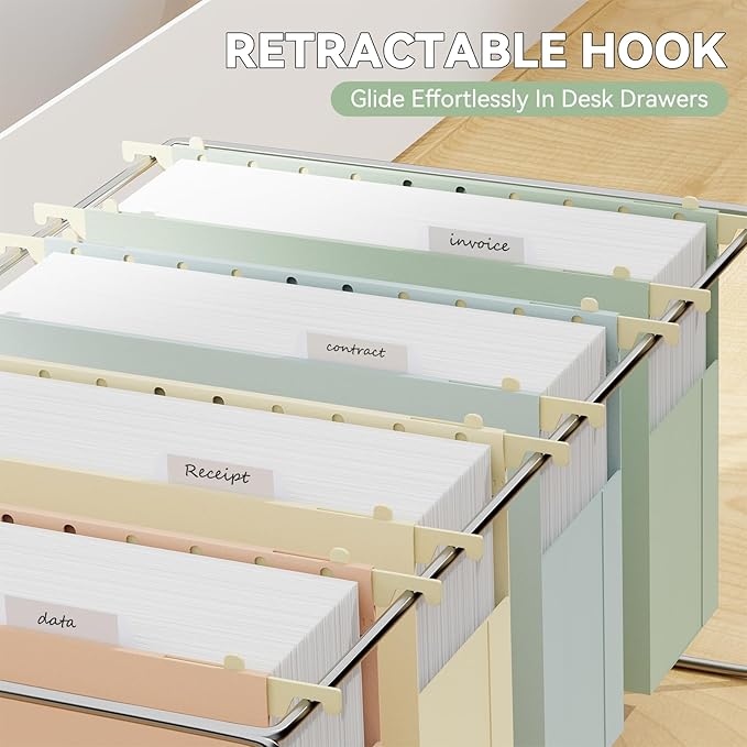 Plastic Extra Wide Hanging File Folder Letter Size,Heavy Duty Reinforced 3" Expansion Accordian Pocket,6 Pack Filing Cabinet Folders with Tabs,Pastel Color Hanging Organizer for Bulky Files