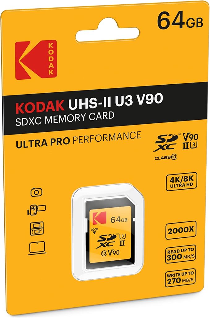 Kodak 64GB UHS-II U3 V90 Ultra Pro SDXC Memory Card - Up to 300MB/s Read Speed and 270MB/s Write Speed
