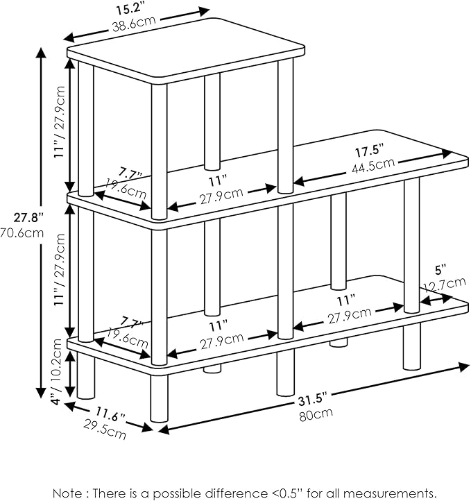 Furinno Turn-N-Tube 3-Tier Cube Ladder Shelf, Espresso/Black