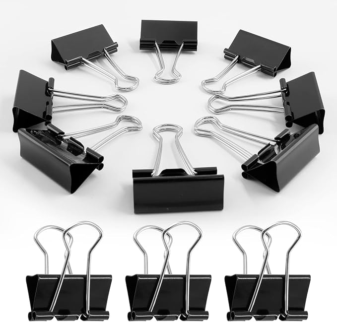 40 Pack Large Binder Clips - 1.6 Inch / 41mm Black Metal Paper Clamps for Office, School, Home, DIY, Business - File Organizers and School Supplies