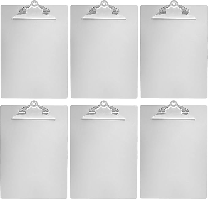 Amazon Basics Aluminum Clipboard, Letter Size, Standard Clip, Office Supplies, Classroom Supplies, 6-Pack, Silver