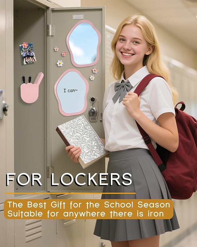 KEYDUACU 12 pcs Girls Locker Accessories, Locker Decorations Including Mirrors, whiteboards, Magnets and organizing Supplies. Ideal for Back-to-School Essentials and The Office (12 pcs-Pink)