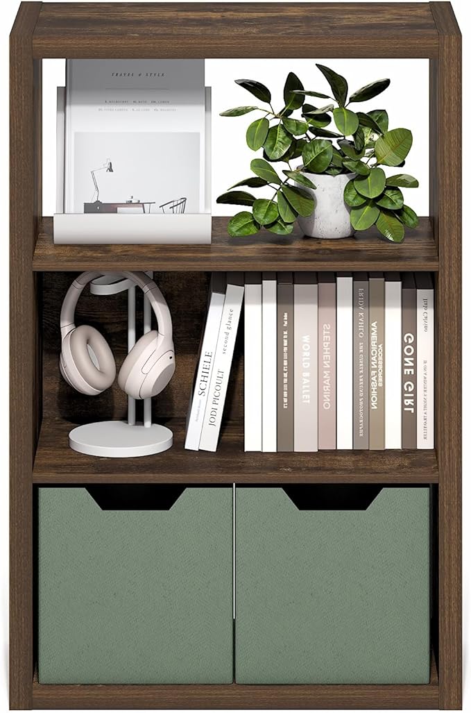 Furinno Viola Book Shelf, 3-Tier Bookshelf, Extra Thick Frame Bookcase with Open Shelf, Open Back Design, 11.3" x 23.2" x 35.9", for Living Room, Bedroom, Home Office, Amber Pine