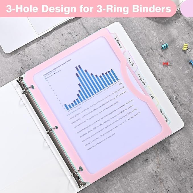 15 Counts Dividers with One Full Pocket, 5-Tab Binder Dividers for 3 Ring Binder, Recipe Binder Dividers for US Letter Size 8.5 x 11', Index Dividers for Back to School, Pastel Color (3)