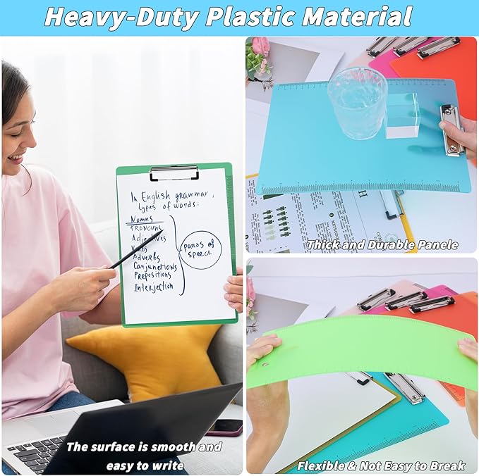 40 Pcs Plastic Clipboards Bulk with Scale Lines 20 Assorted Colors Clear Colored Clip Board 12.5 x 9 in Standard A4 Letter Size Low Profile Clipboard Portable for Classroom Office Supplies Students