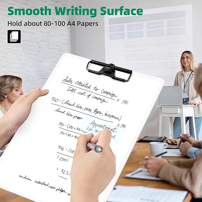 White Clipboard with Pen Holder, Set of 6 Plastic Clipboard with Low Profile Metal Clip, Hanging Clipboards Holds 8.5x11 Inch Papers, Standard A4 Letter Size Clip Boards for Office & School