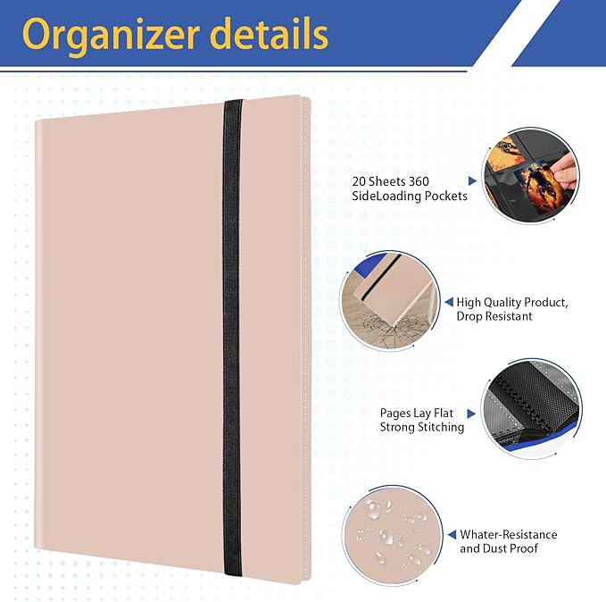Trading Card Binder 9 Pocket, Premium Card Book for 360 Cards,Sturdy Card Album for Collectible Cards,Side-Loading Card Collection Folder for TCG, MTG,Other Game Cards, Sport Cards,(Pink-1)