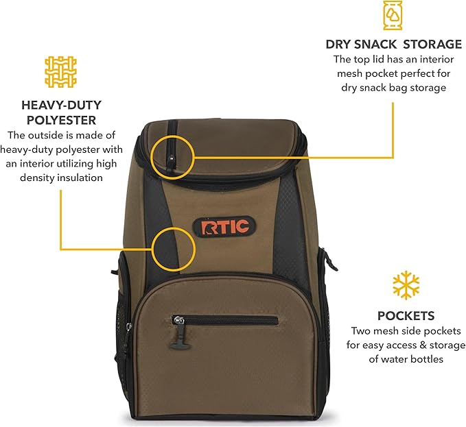 RTIC 15 Can Lightweight Backpack Cooler Soft Insulated Portable Bag for Lunch, Beach, Drink, Beverage, Travel, Camping, Picnic, Car, Hiking,