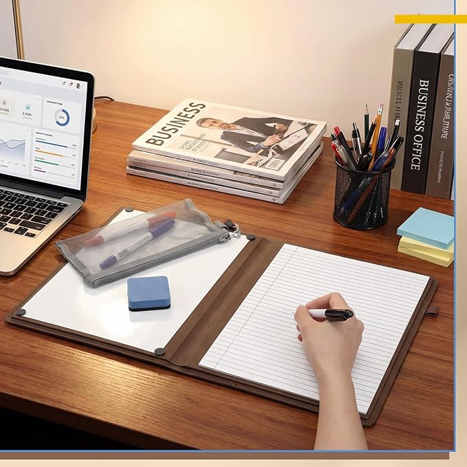 6 Sides Dry Erase Notebook Portable Whiteboards Notebook Small Reusable College Ruled Lined Board Folding Mini Travel Dry Erase White Board for Office Study (Brown,A4: 9 x 12 Inches)