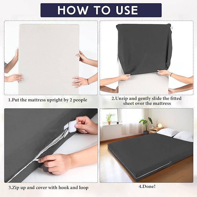 Zippered Mattress Fitted Protector Deep Mattress Encasement Soft Zipper Fitted Sheet Microfiber Bed Sheet Cover for Bed(Dark Gray,Queen,6-8in)