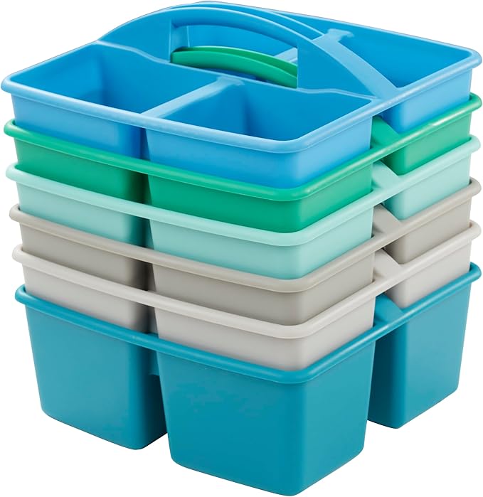ECR4Kids 4-Compartment Medium Plastic Caddy, Multipurpose Organization, Contemporary, 6-Pack