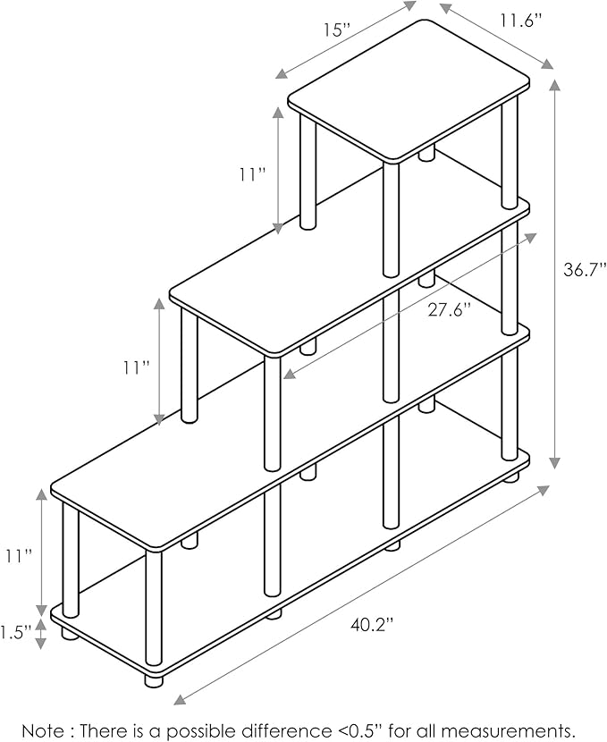 FURINNO 3 shelves, Turn-N-Tube Ladder Space Shelf, Walnut/Brown