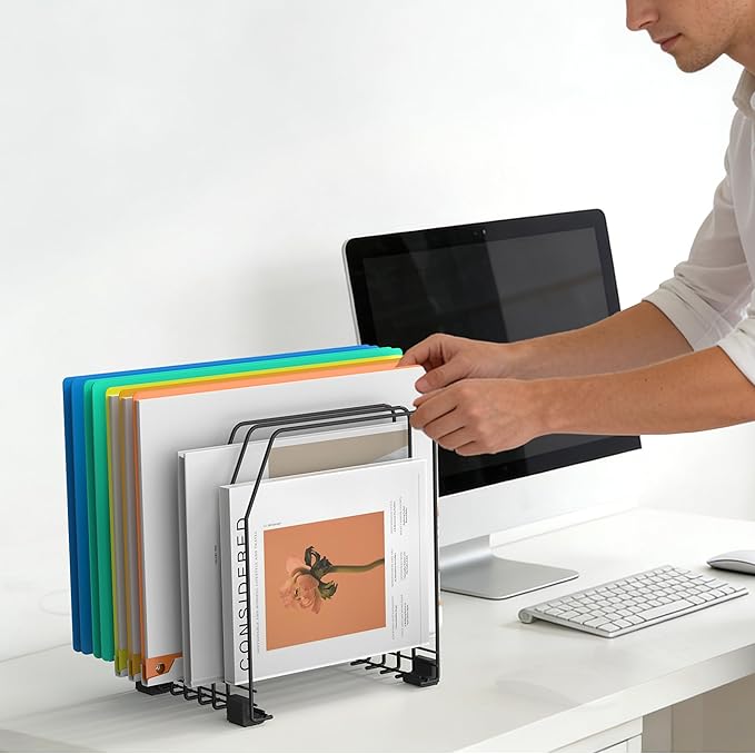 File Organizer for Desk, 7-Section Vertical File Sorter, Paper Holder Organizer Standing Metal File Folder for Office Home Classroom, Black (2Pack)
