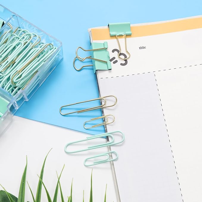 Paper Clips Binder Clips Combo Set, Assorted Size, 155 Pcs, Office Supplies Set for Office, School and Home(Green)