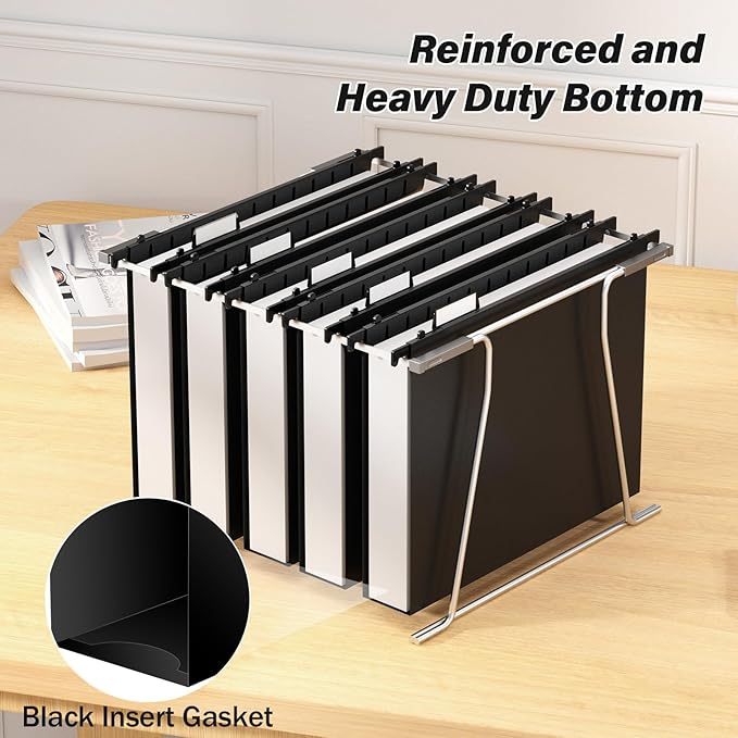 Ansook Plastic Extra Capacity Hanging File Folder,12 Pack Reinforced Letter Size Hanging Folders,Heavy Duty 2 Inch Expansion Filing Cabinet Folders,Black File Organizers for Bulk Files, Medical Charts