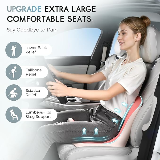 Car Seat Cushion and Lumbar Support Pillow, Larger Memory Foam Seat Cushion, Ergonomic L-Shaped Design Cushion for Back Pain Relief, Non-Slip Driving Cushion for Car, Office, Truck, Wheelchair-Pink
