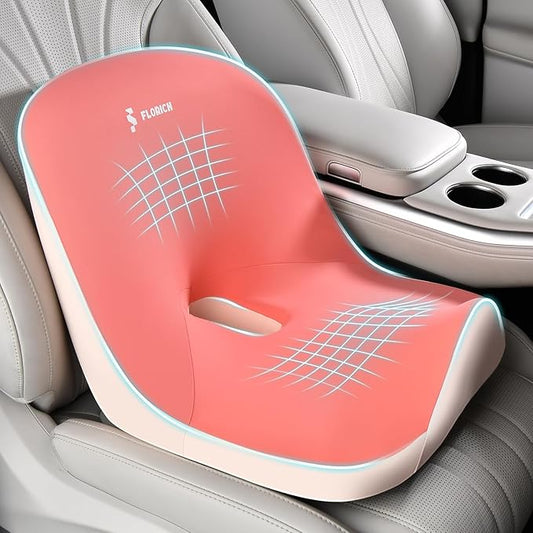 Car Seat Cushion and Lumbar Support Pillow, Larger Memory Foam Seat Cushion, Ergonomic L-Shaped Design Cushion for Back Pain Relief, Non-Slip Driving Cushion for Car, Office, Truck, Wheelchair-Pink
