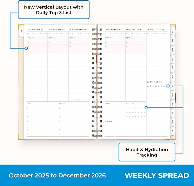 Blue Sky 15 Month 2026 Weekly and Monthly Planner Calendar, October 2025 - December 2026, 5" x 8", Hard Cover, Durable Twin Wire Binding, Laminated Tabs, Storage Pocket, Includes Ruler, Sticky Notes & Stickers, Henri