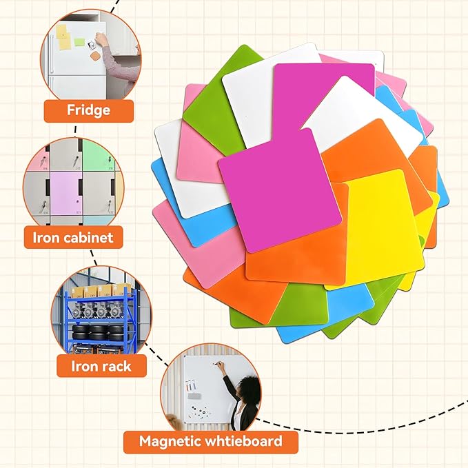 Reusable Magnetic Sticky Notes 3x3 Inch - 36 Pack Dry Erase Whiteboard Magnets for Teachers Classroom, Colorful Fridge Stickers for Refrigerator, Office,Whiteboard