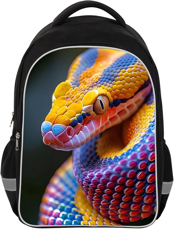 Kids Backpack Lightweight Durable Medium Teens Kids Backpack for School Boys and Girls Bookbag with Adjustable Shoulder Straps & Padded Back 17 Inch School bags with 3D Snake Reflective Cartoon