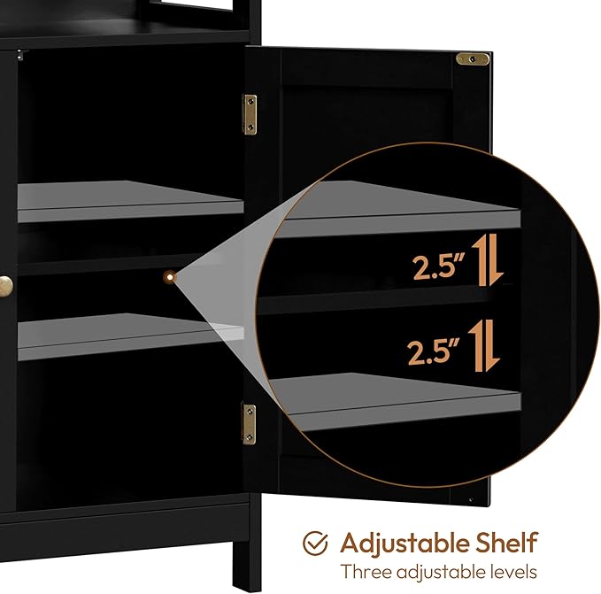 Yaheetech Bathroom Storage Cabinet, Wooden Free Standing Storage Organizer with 2 Doors & 1 Open Compartment, Adjustable Shelf,Floor Cabinet for Bathroom, Living Room, Hallway, Black
