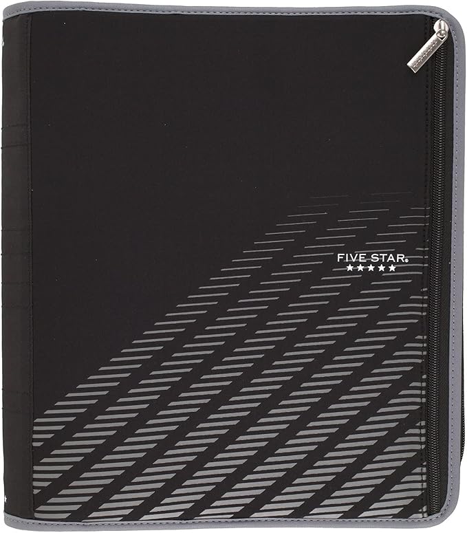 Five Star Zipper Binder, 2 Inch 3 Ring Binder, Xpanz, Gray Lines (29040Hx9)