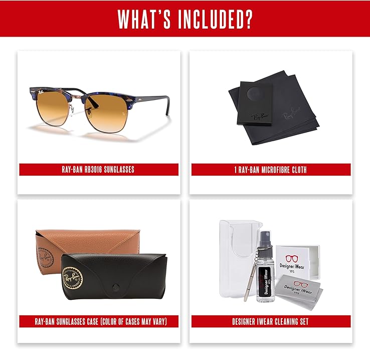 Ray-Ban RB3016 CLUBMASTER Sunglasses For Men For Women +BUNDLE with ACCESSORY EYEWEAR KIT