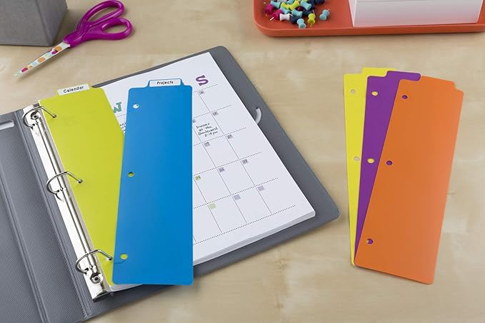 Avery Snap-In Plastic Bookmark Dividers for 3 Ring Binder, White Labels, 1 Assorted Color Set of 5 Tabs, 3 Packs, 15 Page Dividers Total (24908)