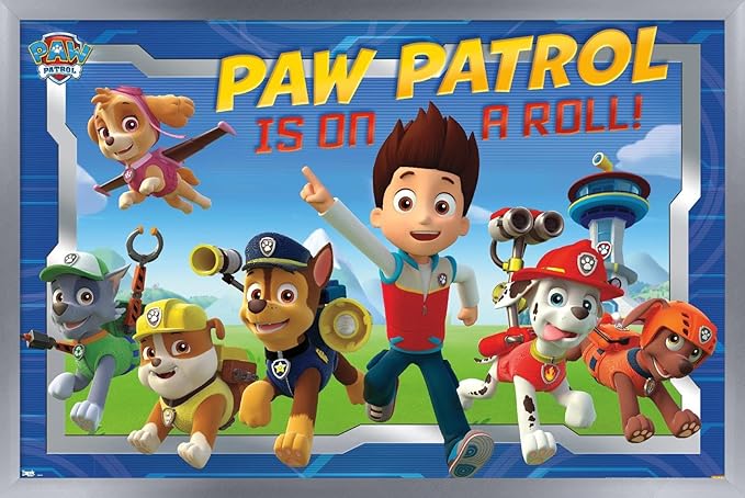Nickelodeon Paw Patrol - Crew Wall Poster, 22.4L" x 14.7W", Silver Framed Version