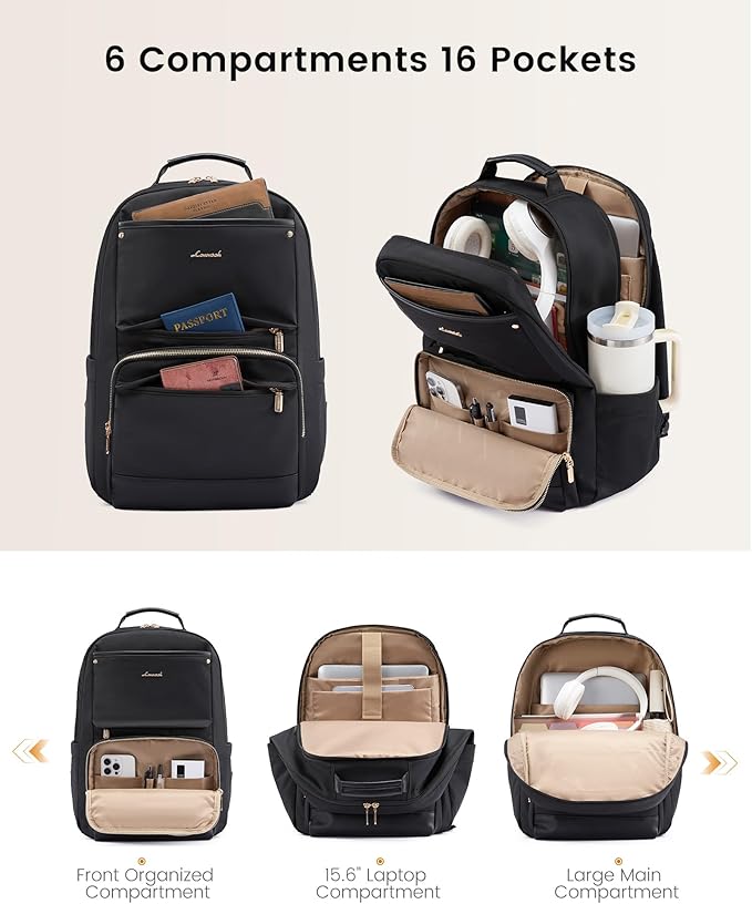 LOVEVOOK Laptop Backpack for Women with Large Capacity Cup Pocket, 17 inch Work Purse Travel Bag for Teacher Nurse, Waterproof Computer Business Back Pack, Cute Bookbag for School College, Black