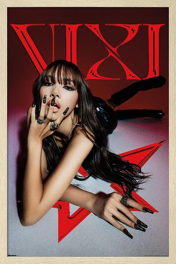 LISA - VIXI Red Star Wall Poster, 22.4L" x 14.7W", Blonde Framed Version