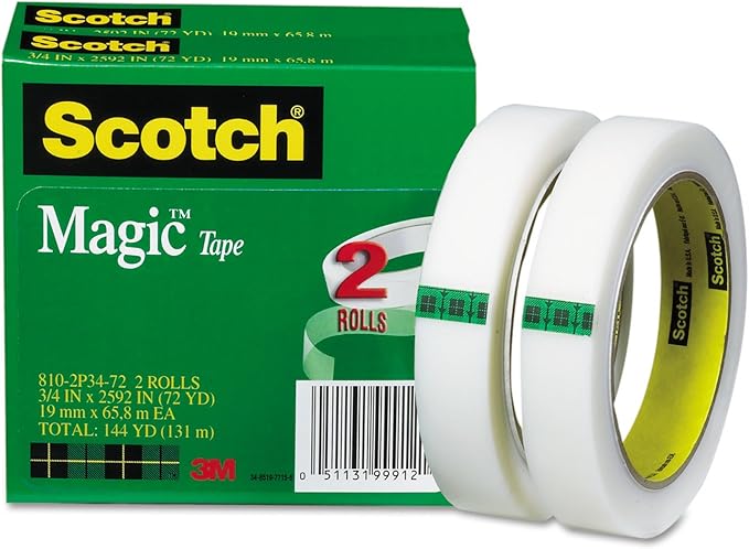 Scotch 8102P3472 Magic Tape Refill, 3/4-Inch x 2592-Inch, 3-Inch Core, 2/Pack