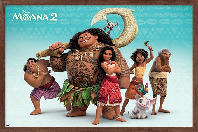 Disney Moana 2 - Group Wall Poster, 34L" x 22.4W", Mahogany Framed Version
