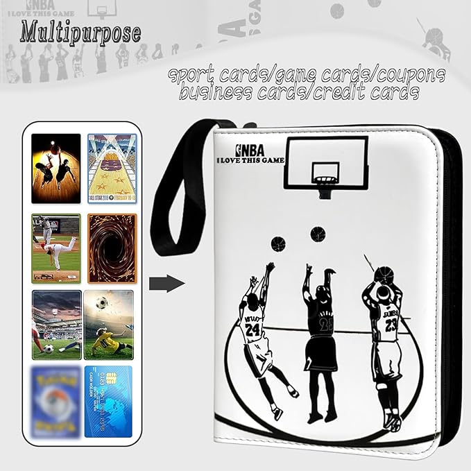 Basketball Card Binder - 400 Capacity 4-Pocket Trading Card Album, 3 Ring Card Holder Binder, Waterproof PU Leather, Zip Closure, Perfect Christmas Birthday Gift for Collectors