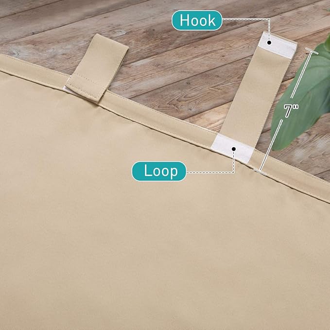 NICETOWN 2 Panels Outdoor Curtains for Patio Waterproof 84" Long, Detachable Sticky Tab Top Thermal Insulated Privacy Sun Blocking & UV Protection Drapes for Porch/Pergola, Biscotti Beige, W52 x L84