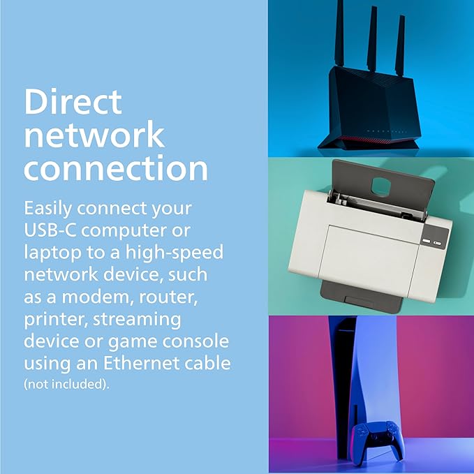 Philips USB C to Ethernet Adapter, Transfer Data 1 Gbps, Works w/Ethernet Cables, Portable USB C Adapter for MacBook Pro, MacBook Air 2018 and Later, iPad Pro 2018 and Later, XPS, Black, SWL3583B/37