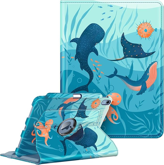 Fintie Rotating Case for iPad (A16) 11th Generation 11 Inch (2025), iPad 10th Generation 10.9 Inch (2022) - [Built-in Pencil Holder] 360 Degree Rotating Protective Stand Cover, Blue Ocean
